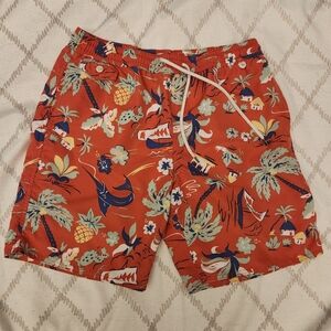 Polo Ralph Lauren‎ Orange Tropical Print Swim Trunks Large Quick Dry EUC Mesh